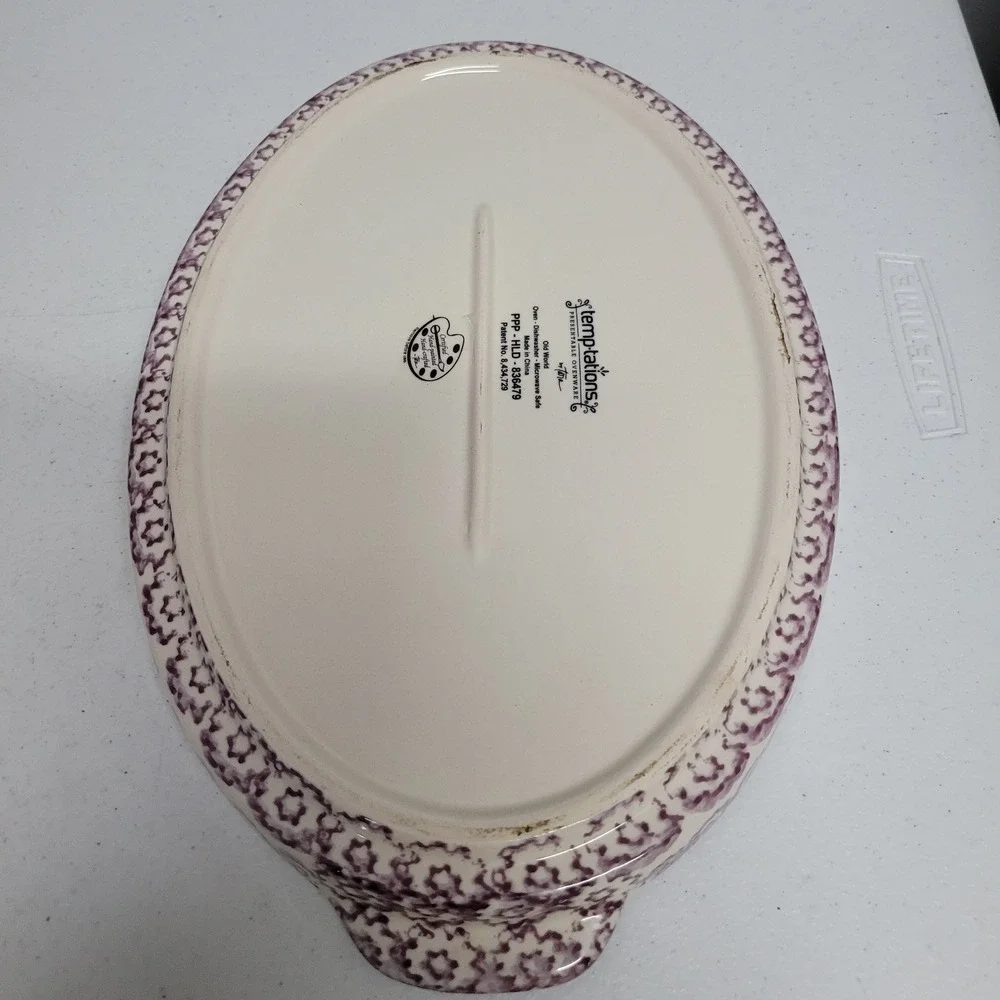 Temp-tations Old World Purple Floral Oval Serving Platter Heavy Hand Painted